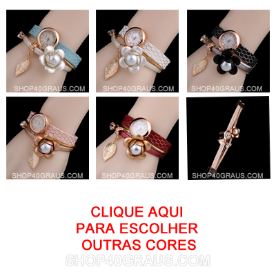 Outras cores Relógio com pulseira com flor e pingente de folha cor preto